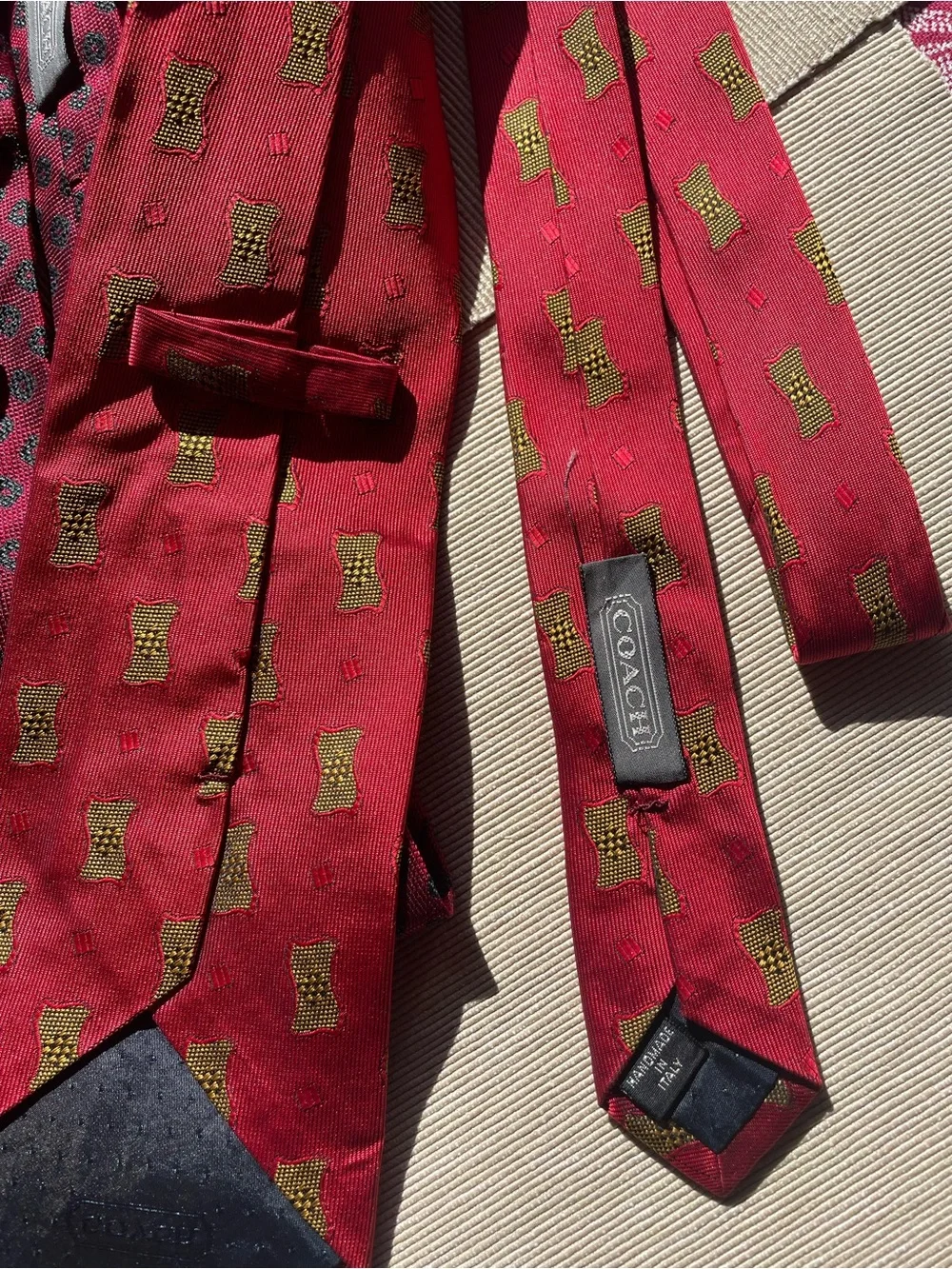 Two Coach Silk Tie Handmade Italy Red & Dark Red 4” Width